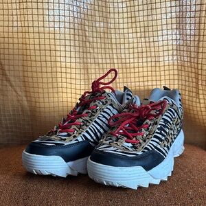 Fila Disruptor Zebra Print Sneakers with Red Laces